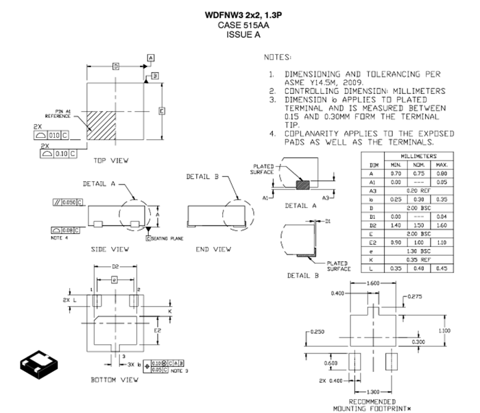 Plan mécanique - onsemi Transistor de moyenne puissance PNP BCP53M